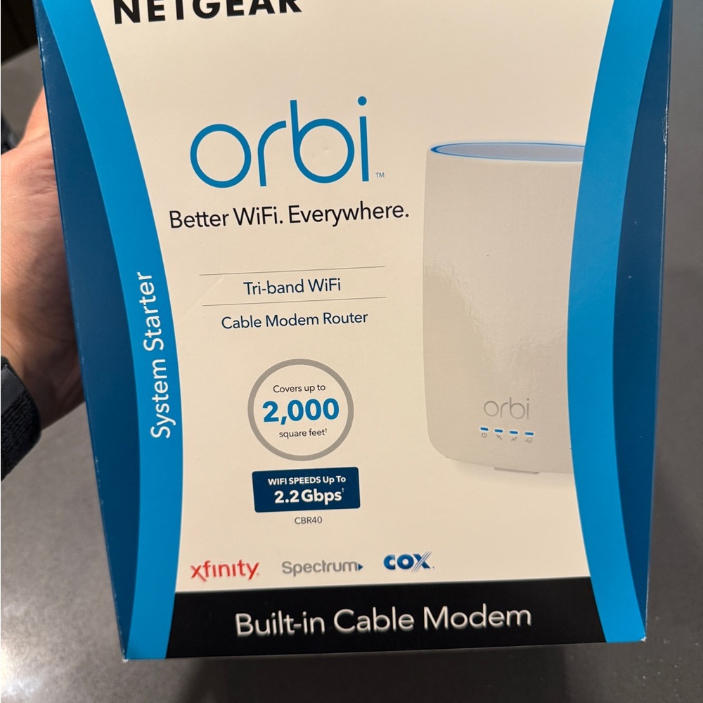 Netgear Orbi Cable Modem with Blue Accents